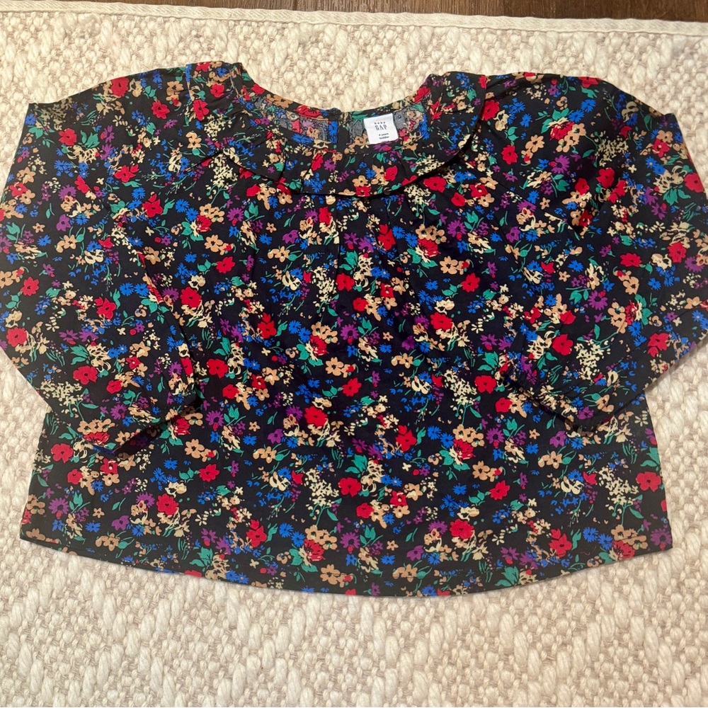 Gap - Black Long Sleeve Girls Blouse w/ flowers - Size: 4T